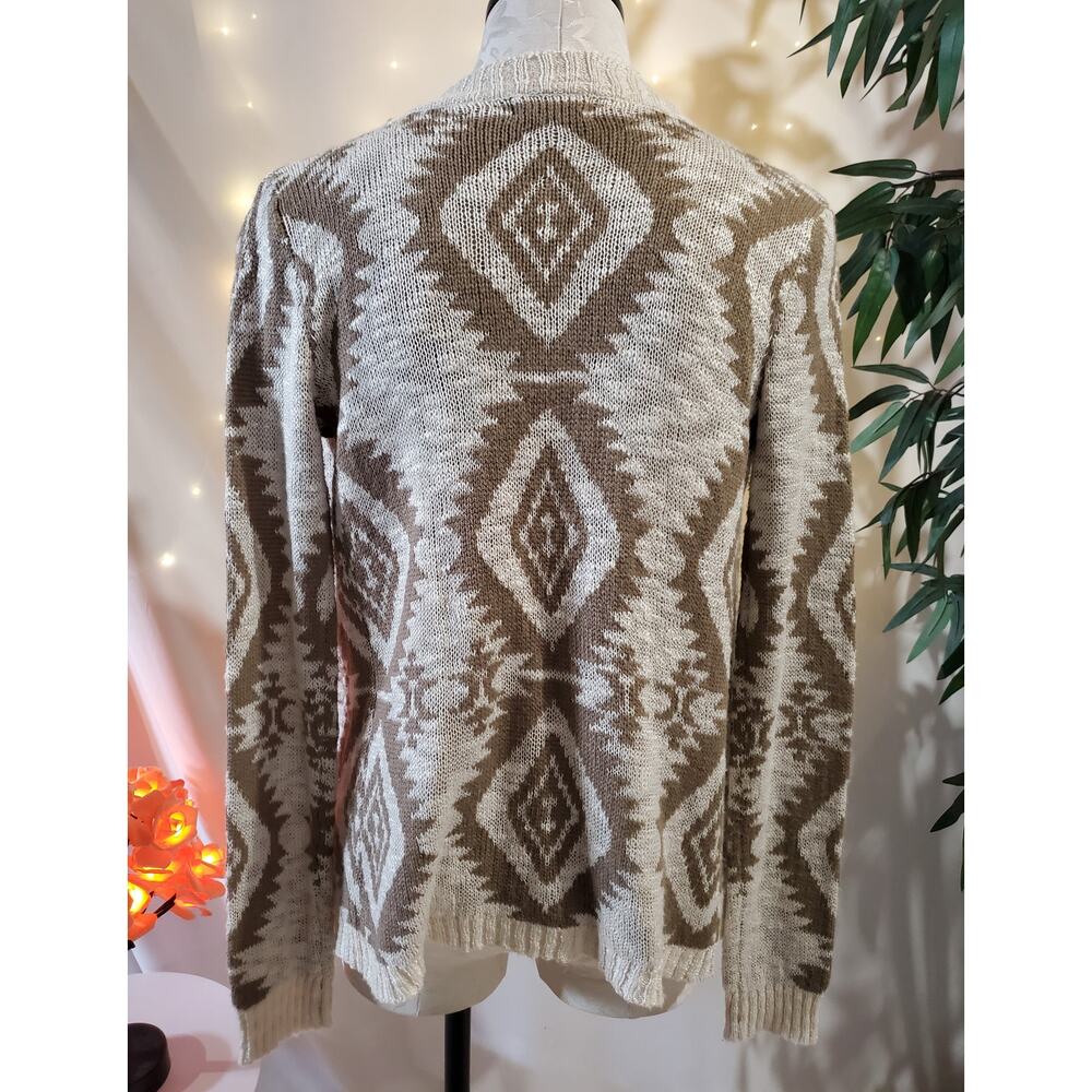 Arizona Aztec Diamond Neutral Tan Cream Open Cardigan Sweater Womens Size S - Picture 5 of 13